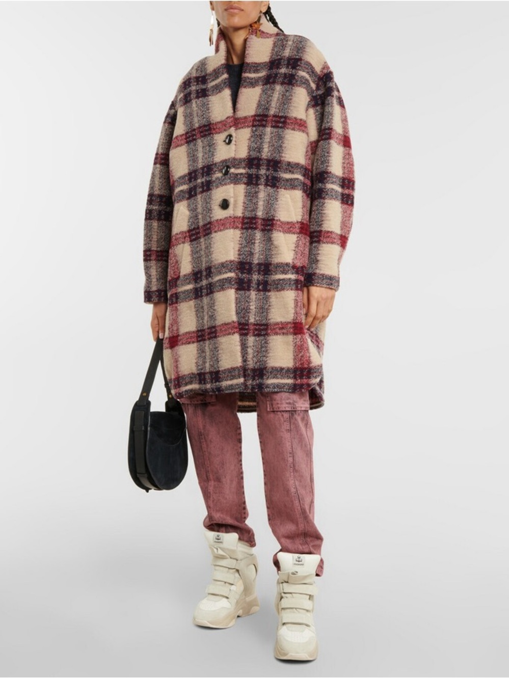 Isabel Etiole Marant Oversized Plaid Teddy Coat in Beige and Burgundy